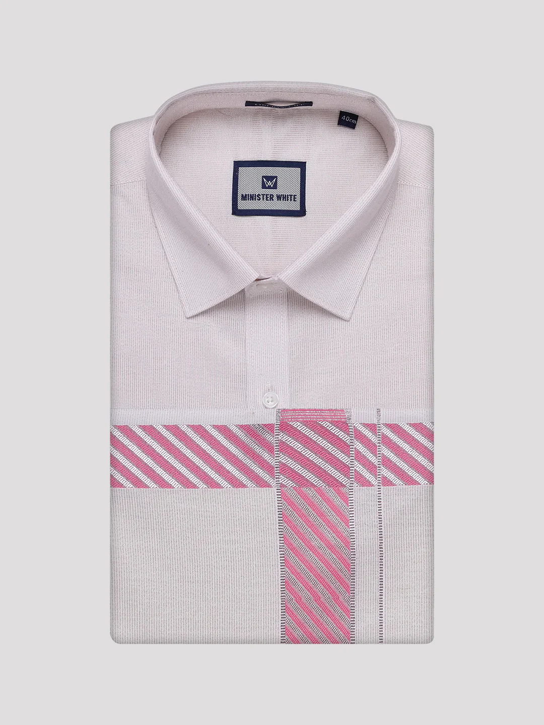 Mens Light Rose Tissue Stripe Shirt and Dhoti Combo with Jacquard Border Kane - Image 6