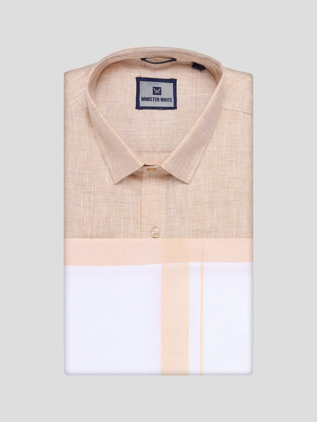 Mens Light Sandal Colour Shirt with Matching Fancy Border Dhoti Combo Lemax - Image 10