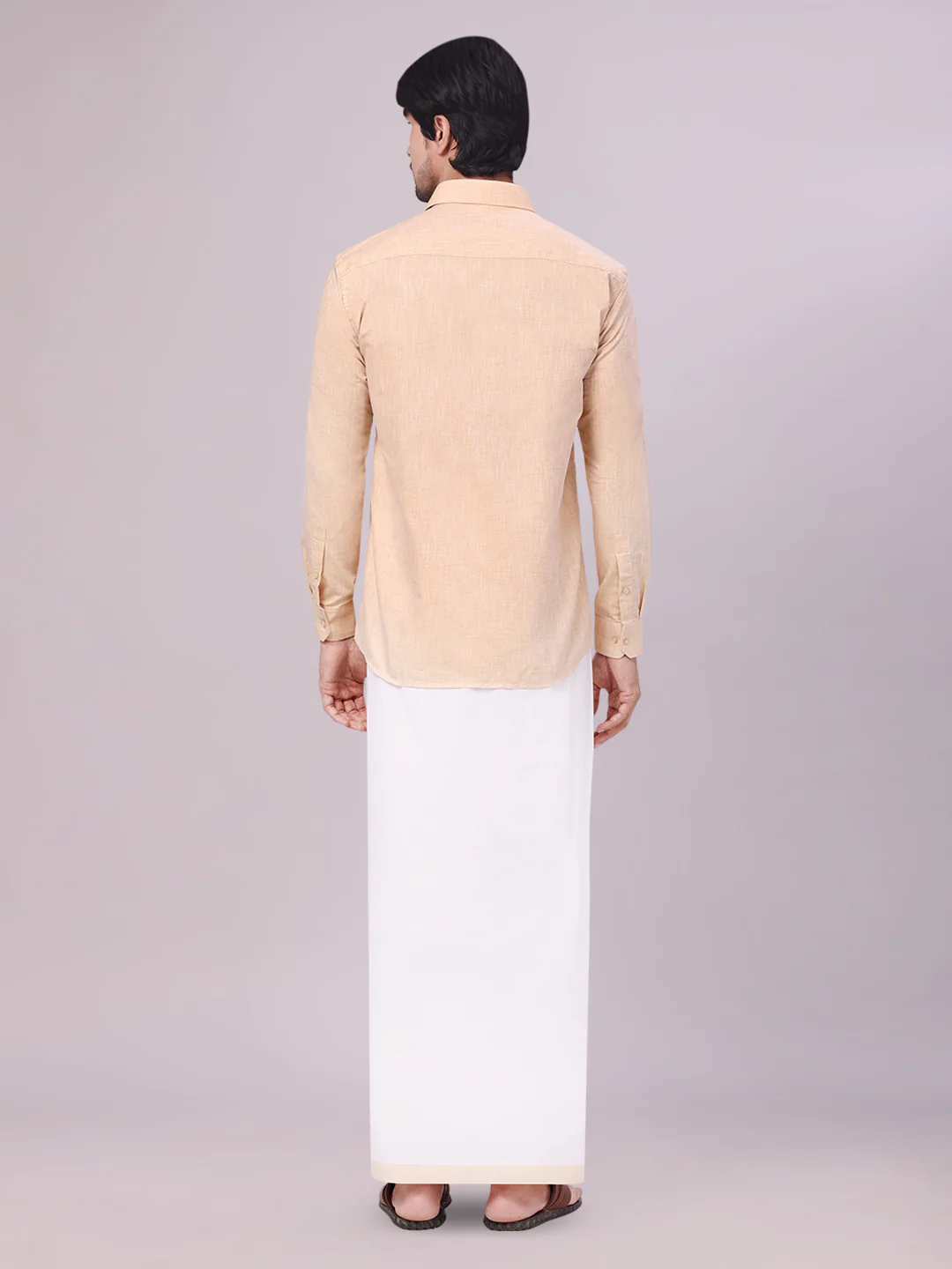 Mens Light Sandal Colour Shirt with Matching Fancy Border Dhoti Combo Lemax - Image 7