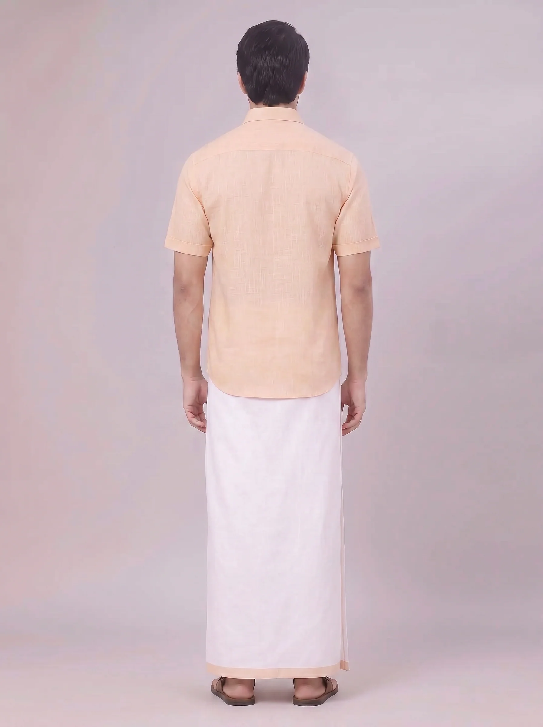 Mens Light Sandal Colour Shirt with Matching Fancy Border Dhoti Combo Lemax - Image 8