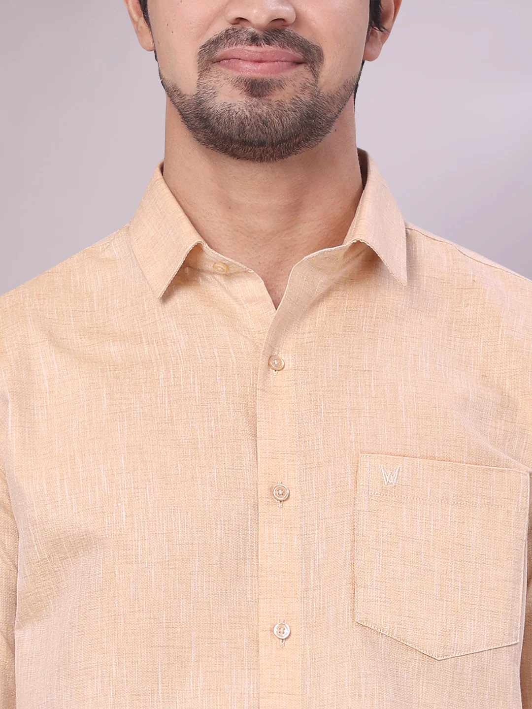 Mens Light Sandal Colour Shirt with Matching Fancy Border Dhoti Combo Lemax - Image 9