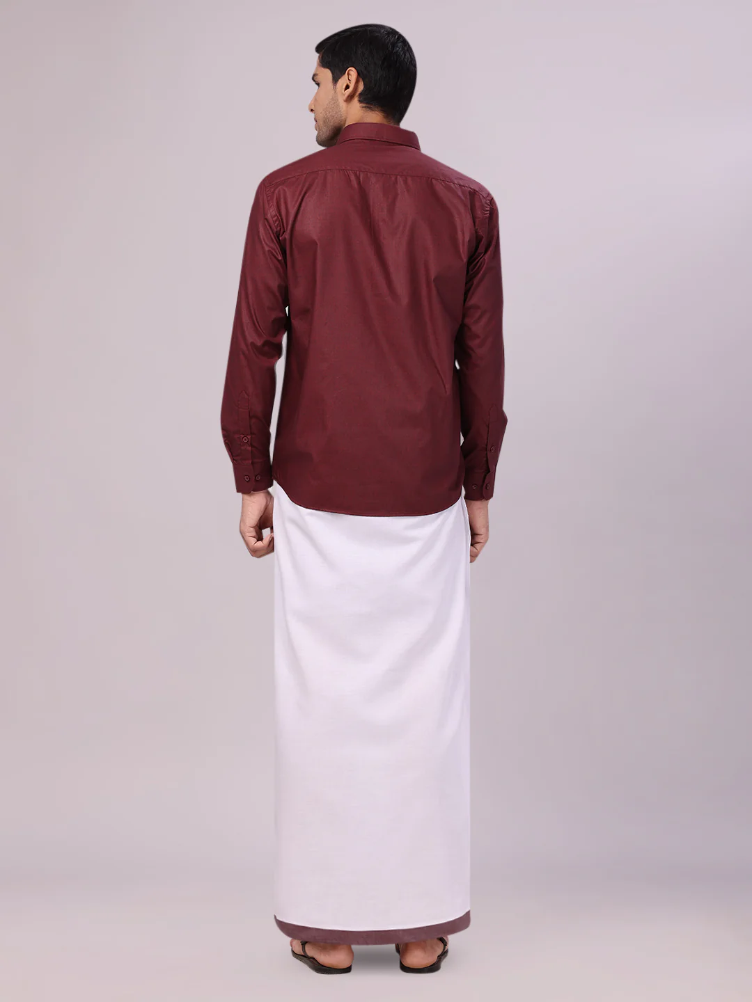 Mens Maroon Color Shirt with Matching Border Dhoti Combo Casper - Image 7