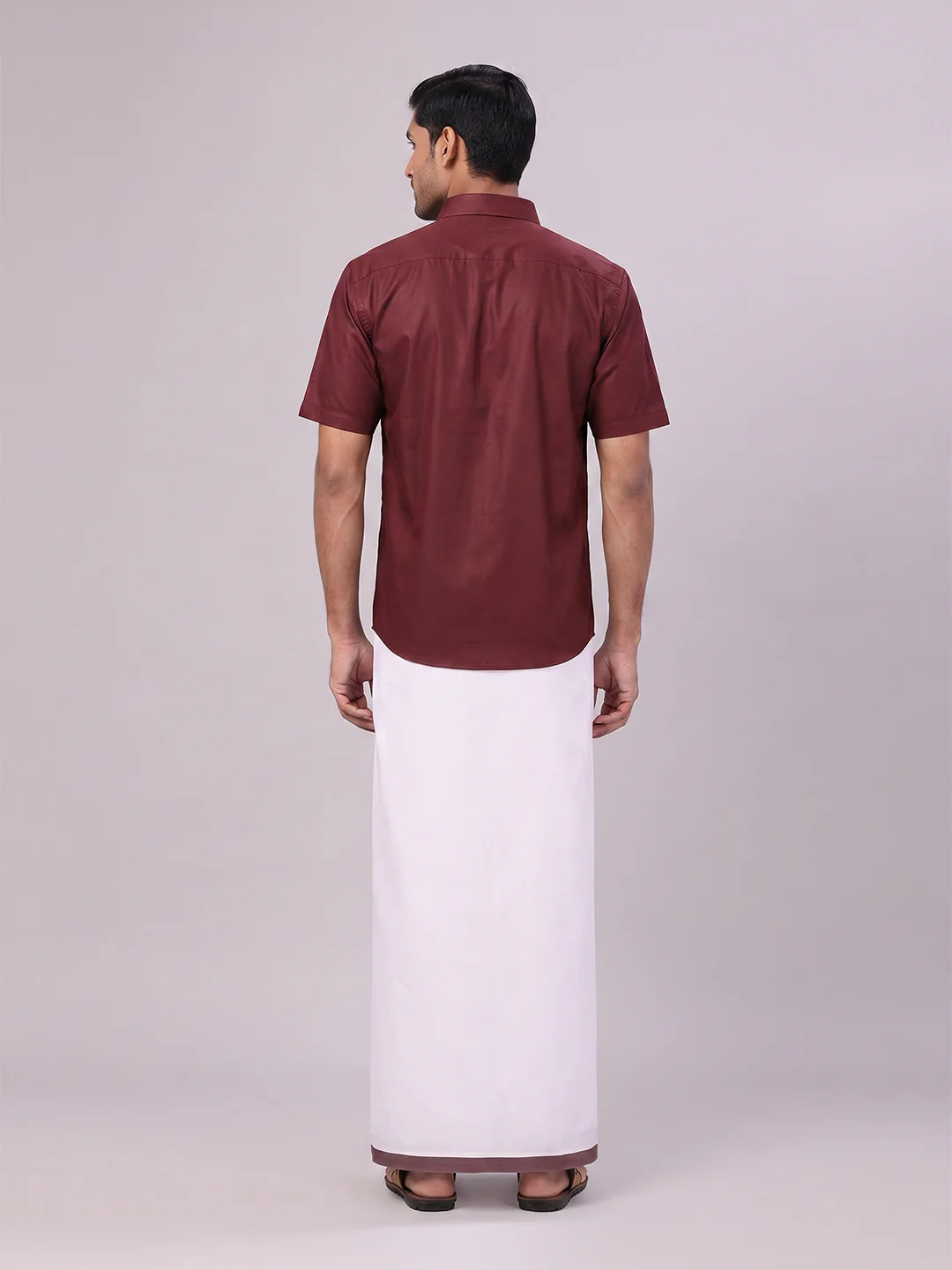 Mens Maroon Color Shirt with Matching Border Dhoti Combo Casper - Image 8