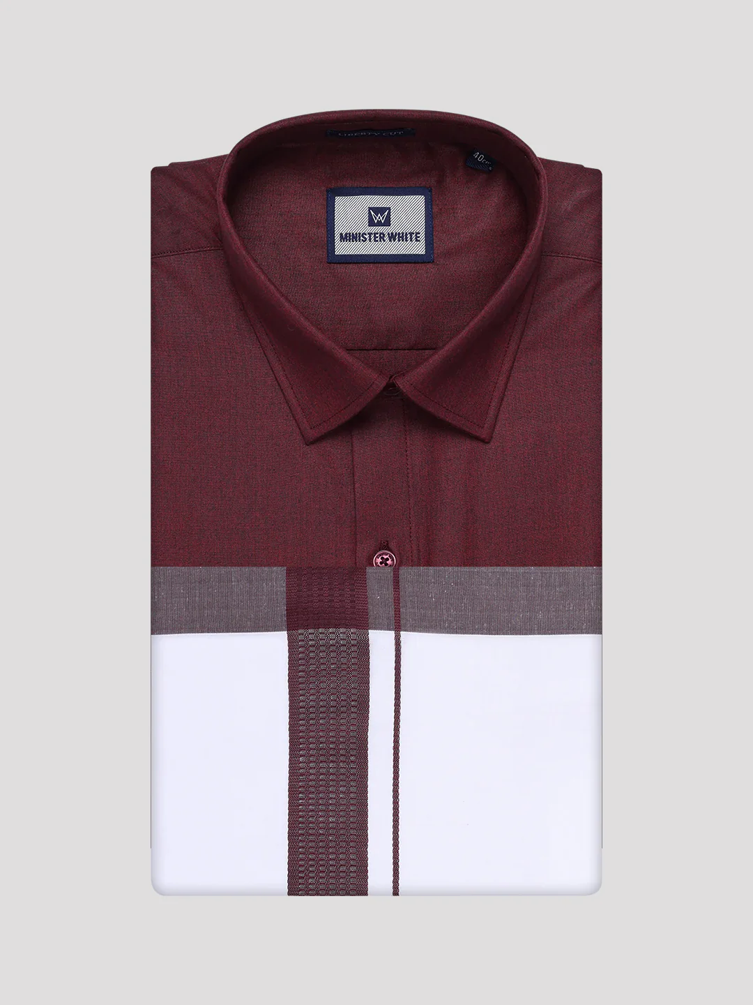Mens Maroon Color Shirt with Matching Border Dhoti Combo Casper - Image 9