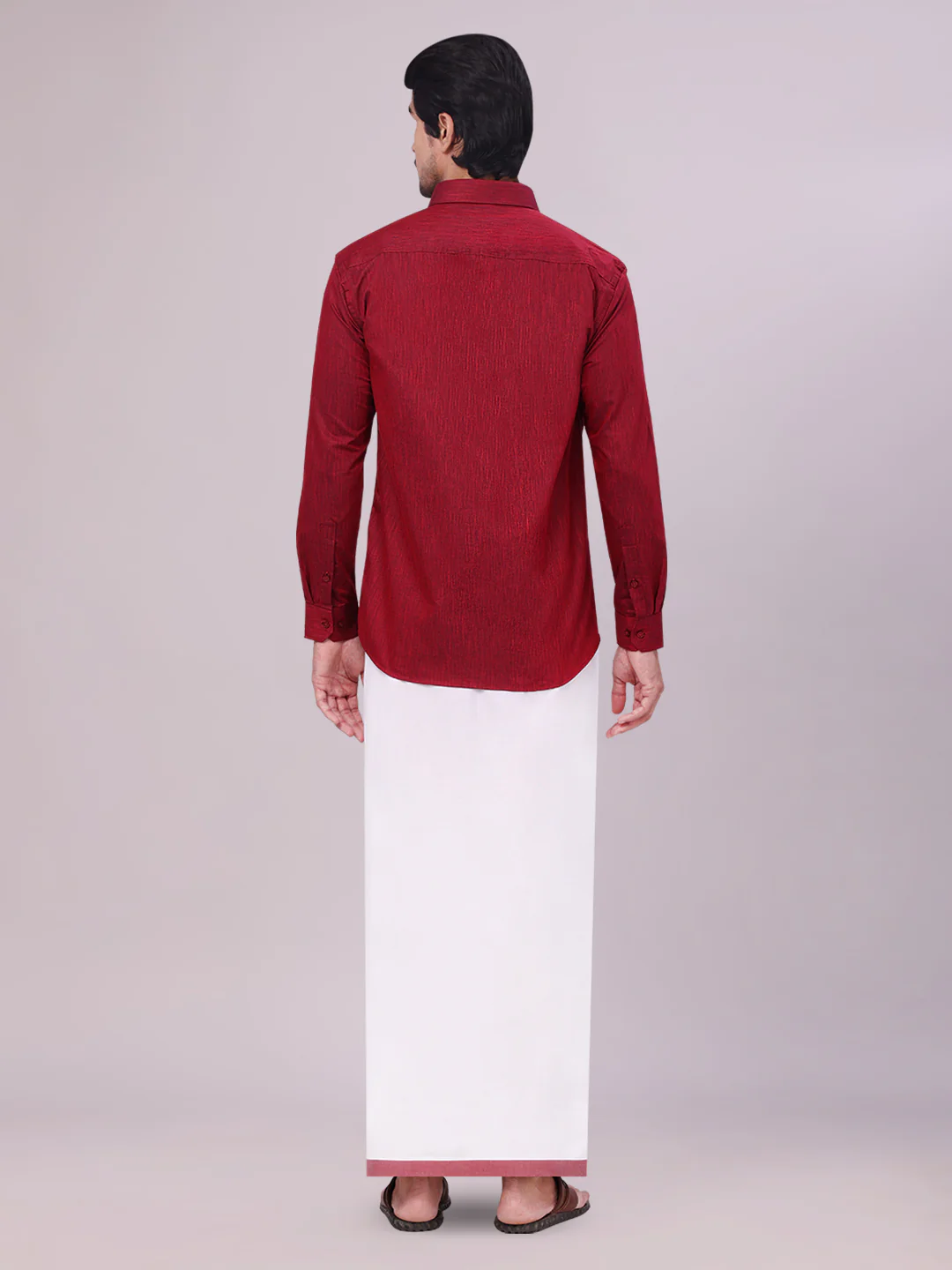 Mens Maroon Colour Shirt with Matching Fancy Border Dhoti Combo Lemax - Image 7