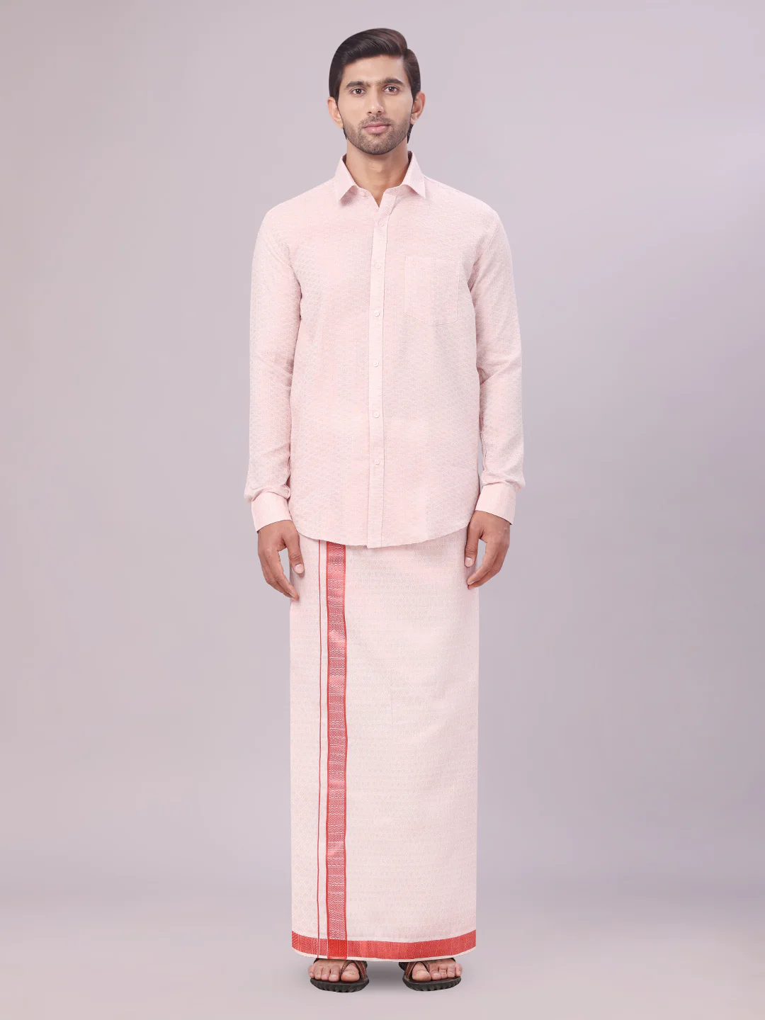 Men's Maroon Tissue Jacquard Shirt with Matching Dhoti Combo Zeus