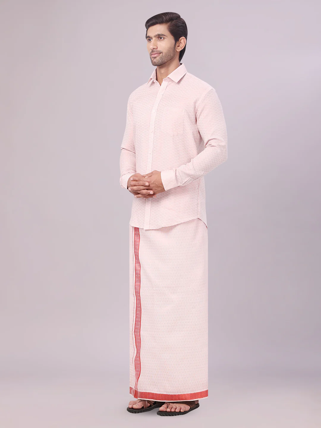 Men's Maroon Tissue Jacquard Shirt with Matching Dhoti Combo Zeus - Image 2