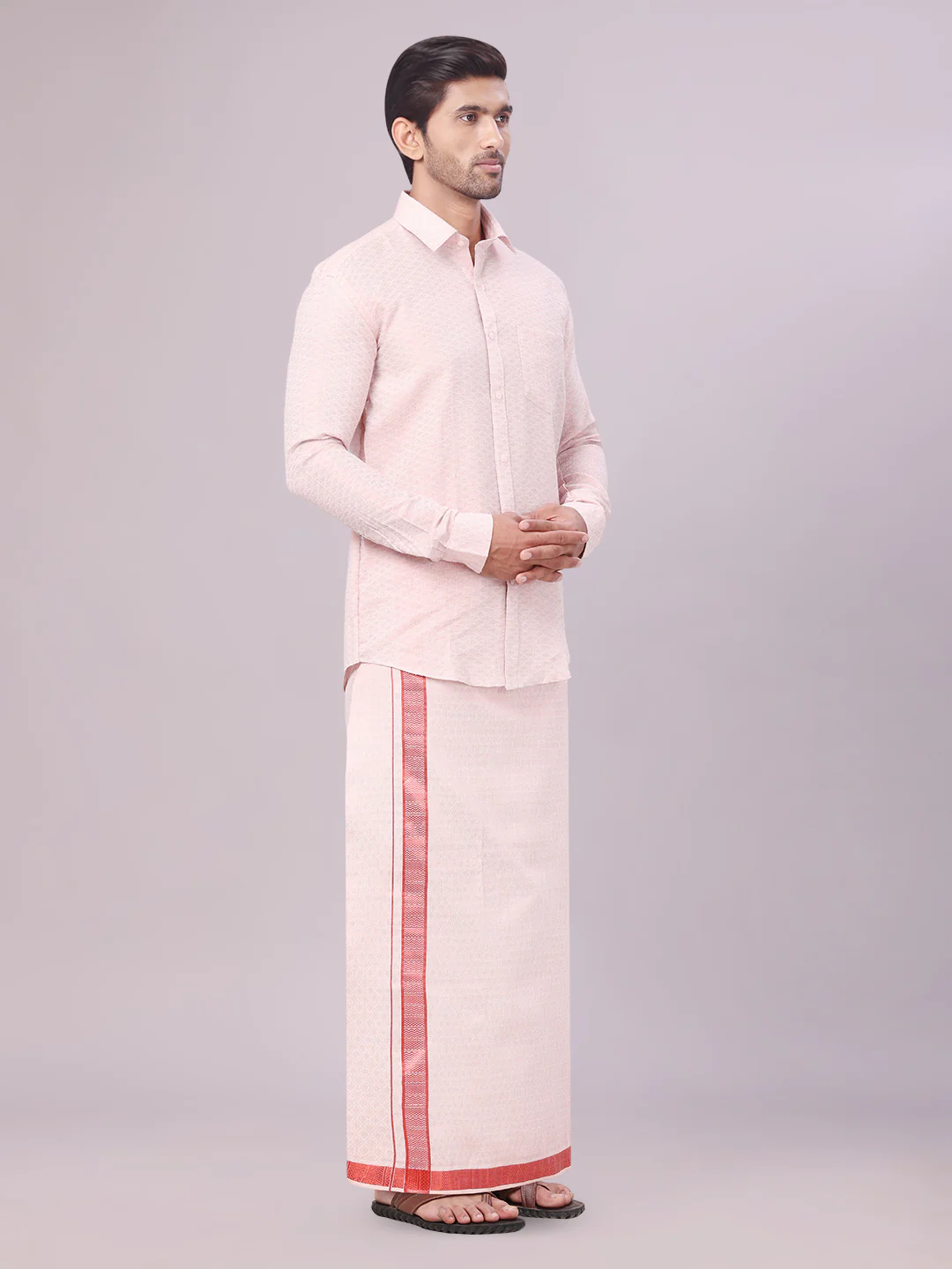 Men's Maroon Tissue Jacquard Shirt with Matching Dhoti Combo Zeus - Image 3