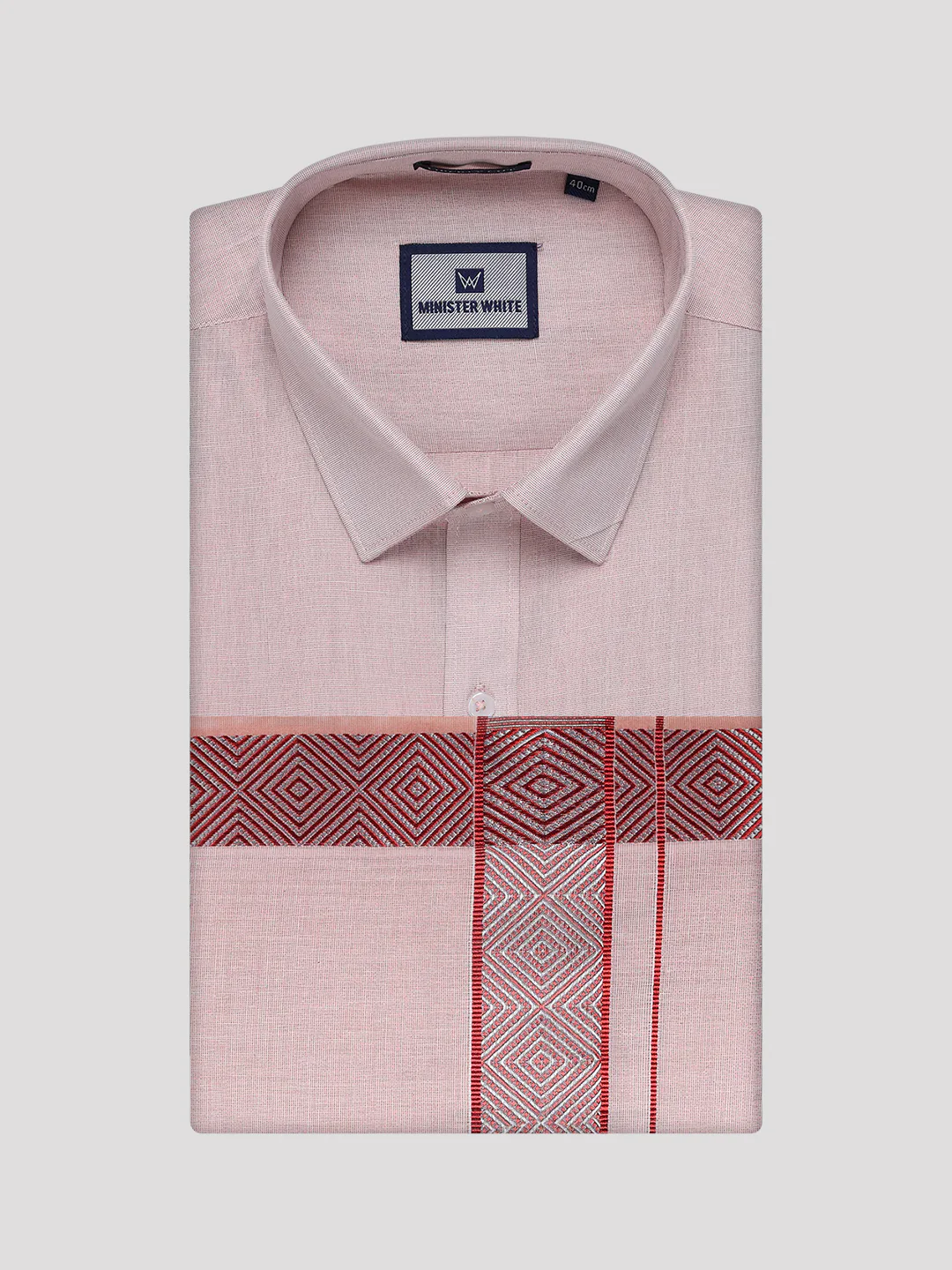 Mens Maroon Tissue Shirt and Dhoti Set with Intricate Jacquard Border Plum - Image 5