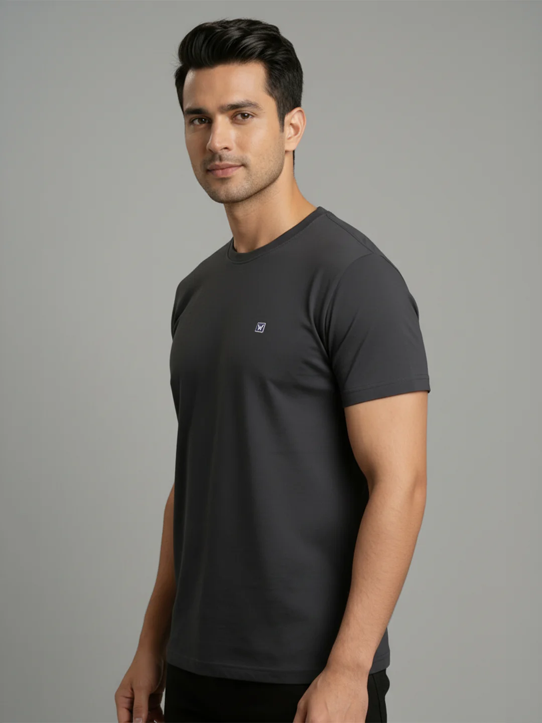 Men's Mill Grey Regular Fit Round Neck T-Shirt Crisper - Image 2