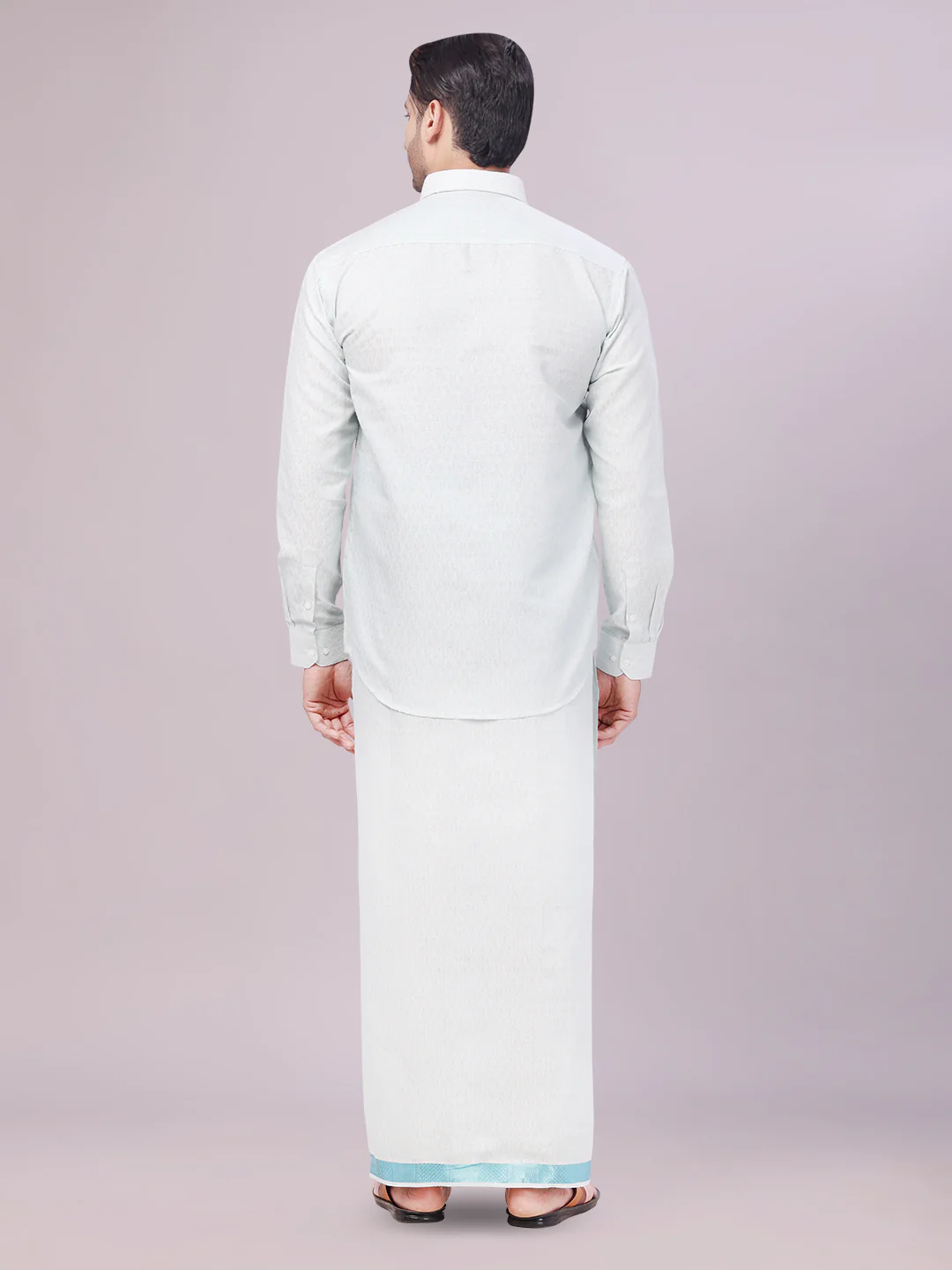 Mens Mint Blue Colour Jacquard Shirt with Matching Flexi Dhoti Combo Zeebra - Image 5