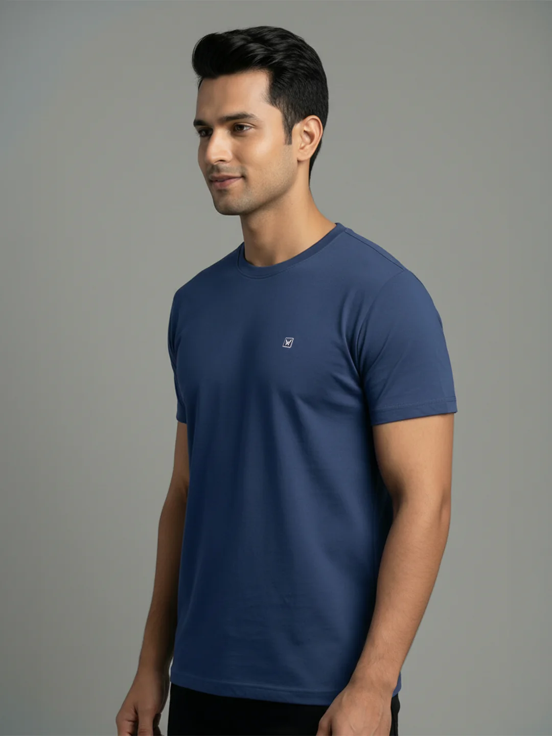 Men's Navy Mix Regular Fit Round Neck T-Shirt Crisper - Image 2
