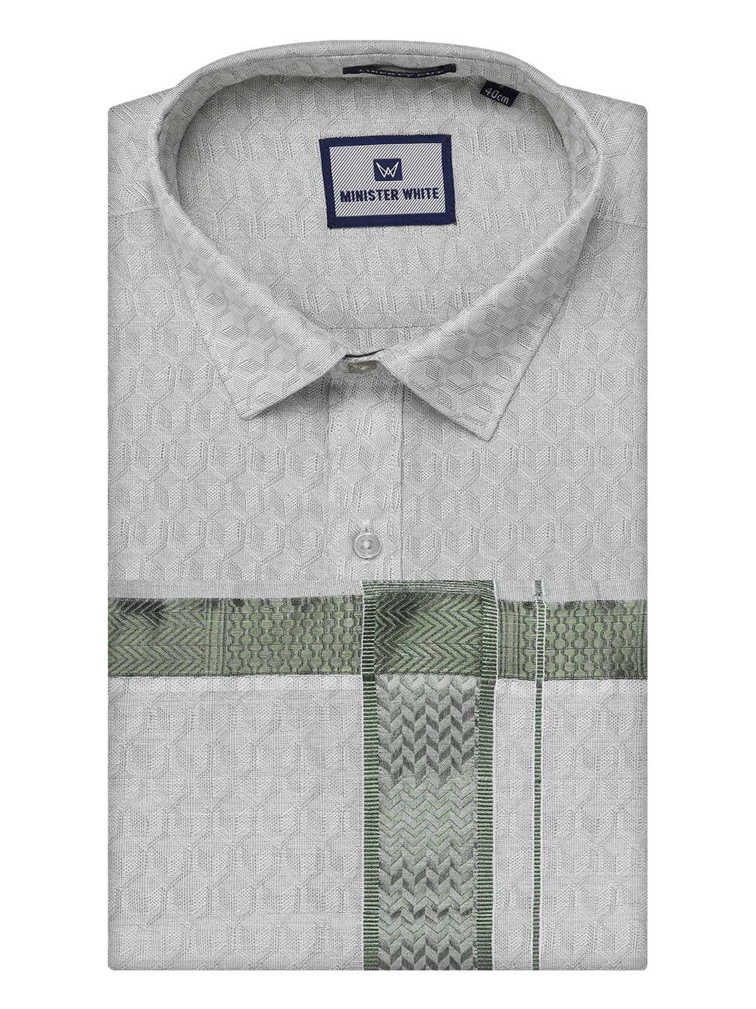 Mens Olive Green Colour Jacquard Shirt with Matching Dhoti Combo Zeebra - Image 7