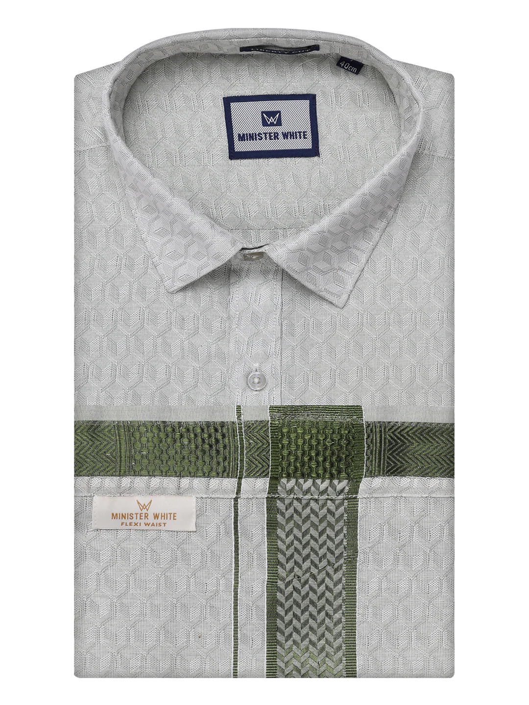 Mens Olive Green Colour Jacquard Shirt with Matching Flexi Dhoti Combo Zeebra - Image 8