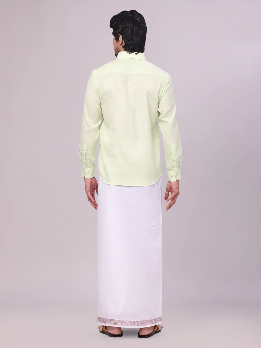 Mens Pastel Green Shirt with Matching jacquard Weave Border Dhoti Combo Marsh - Image 7