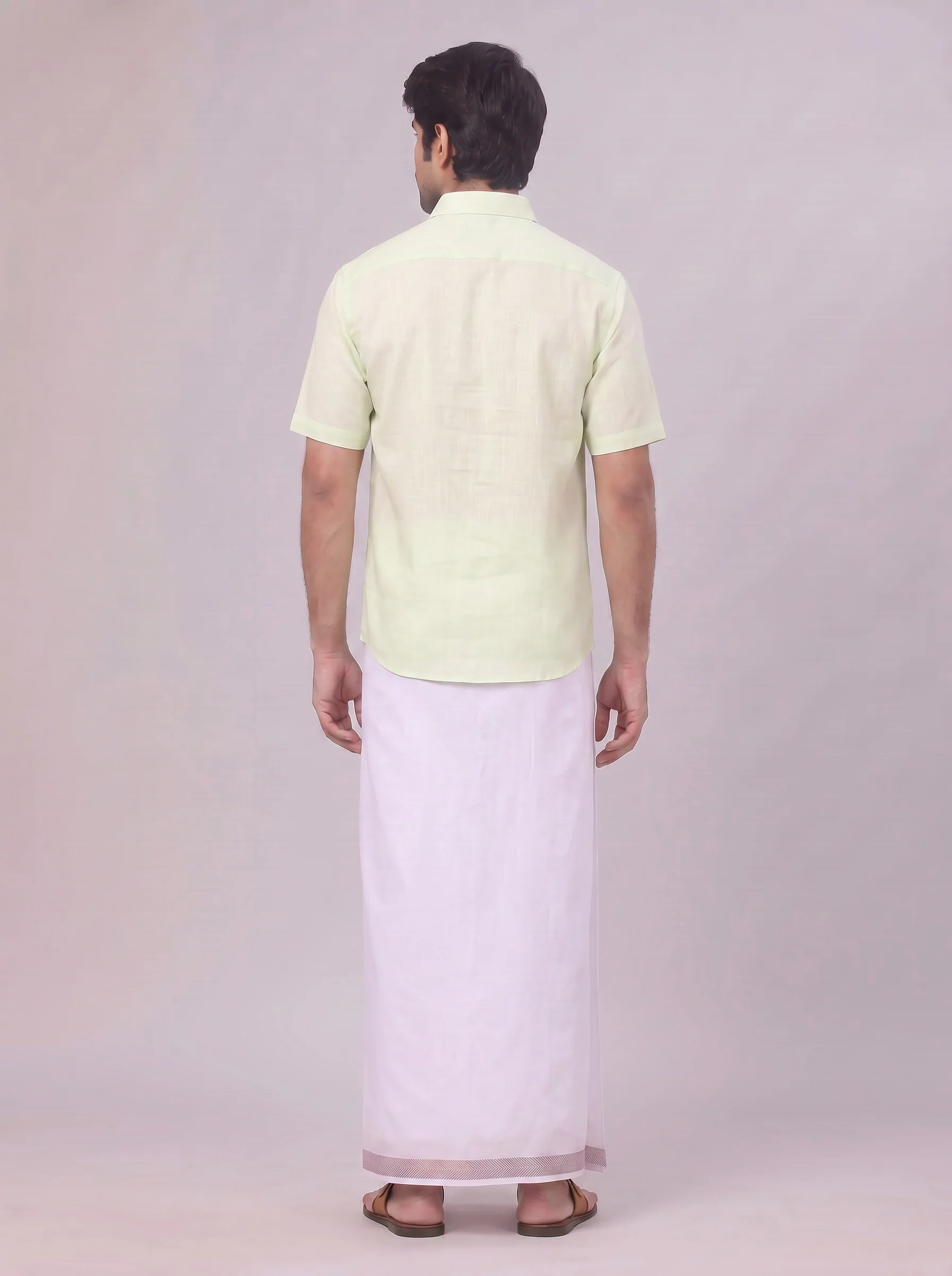 Mens Pastel Green Shirt with Matching jacquard Weave Border Dhoti Combo Marsh - Image 8