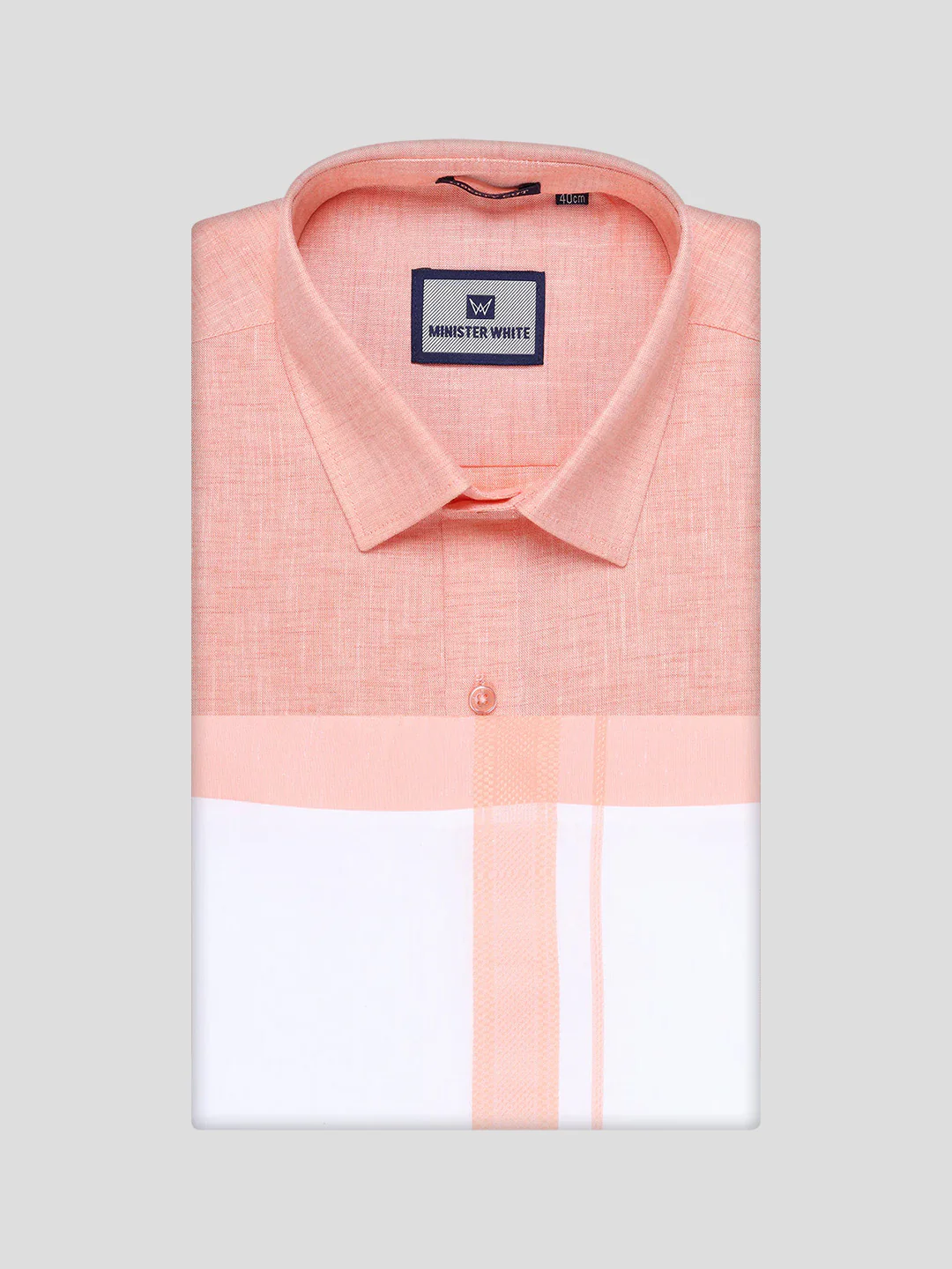 Mens Peach Colour Shirt with Matching Fancy Border Dhoti Combo Lemax - Image 10