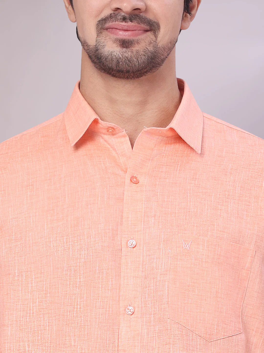 Mens Peach Colour Shirt with Matching Fancy Border Dhoti Combo Lemax - Image 9