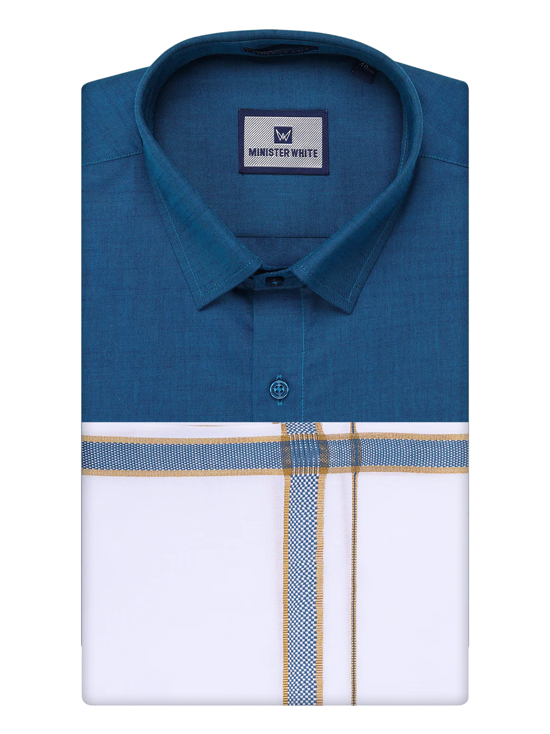 Men's Peacock Shirt with Matching Border Dhoti Combo Pinto - Image 10