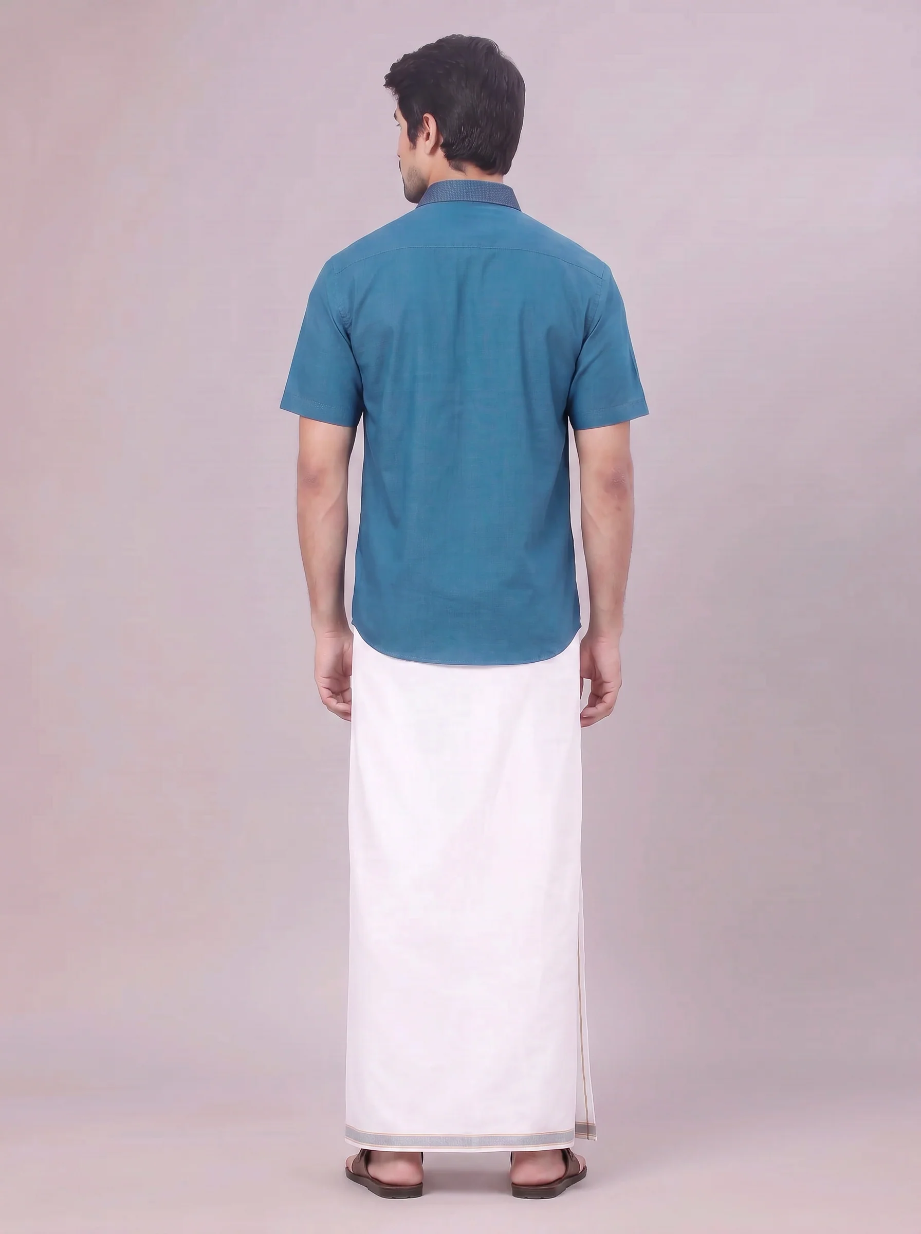 Men's Peacock Shirt with Matching Border Dhoti Combo Pinto - Image 8