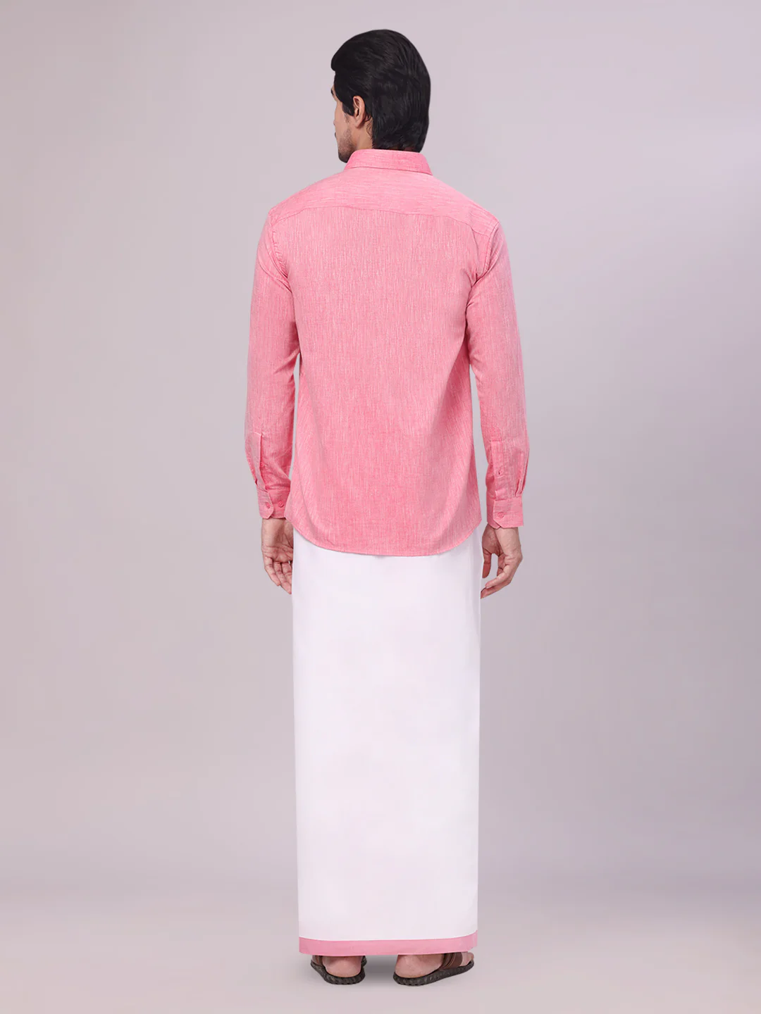 Mens Pink Colour Shirt with Matching Fancy Border Dhoti Combo Lemax - Image 7