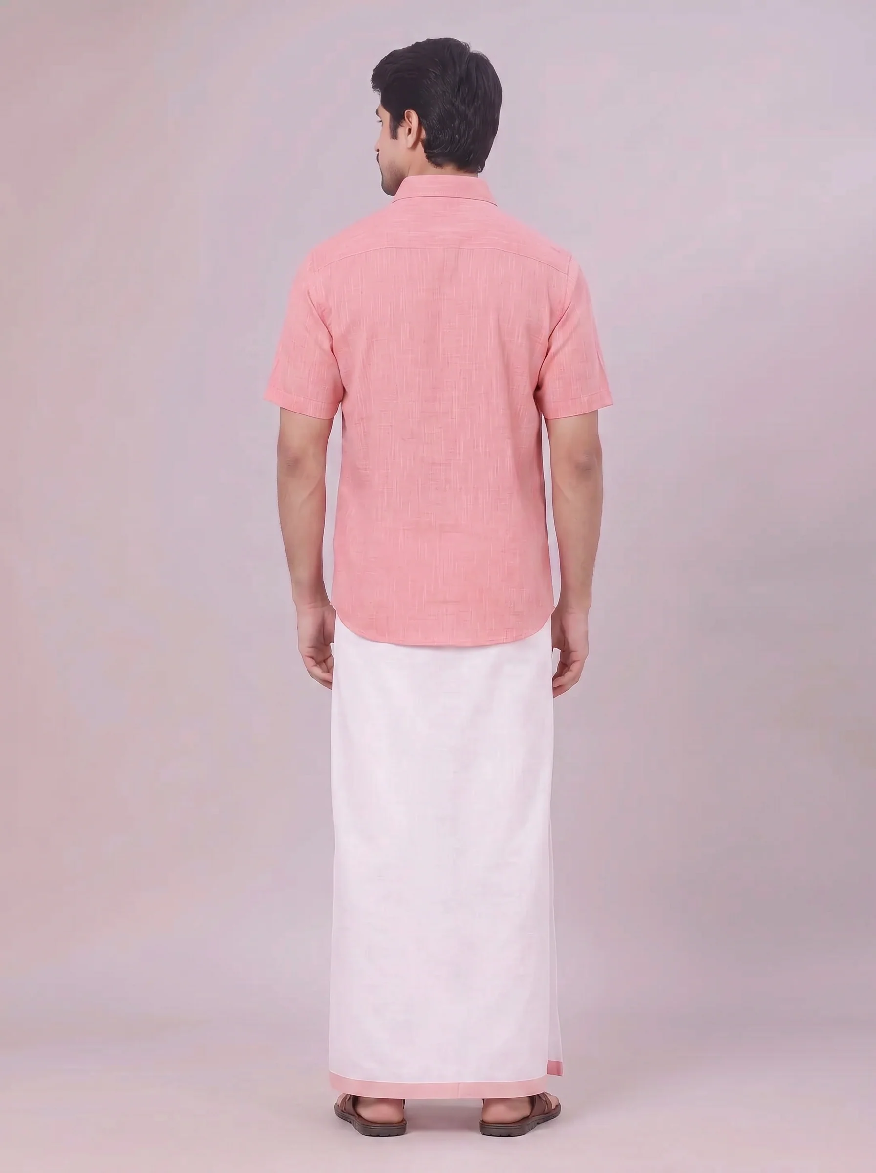 Mens Pink Colour Shirt with Matching Fancy Border Dhoti Combo Lemax - Image 8