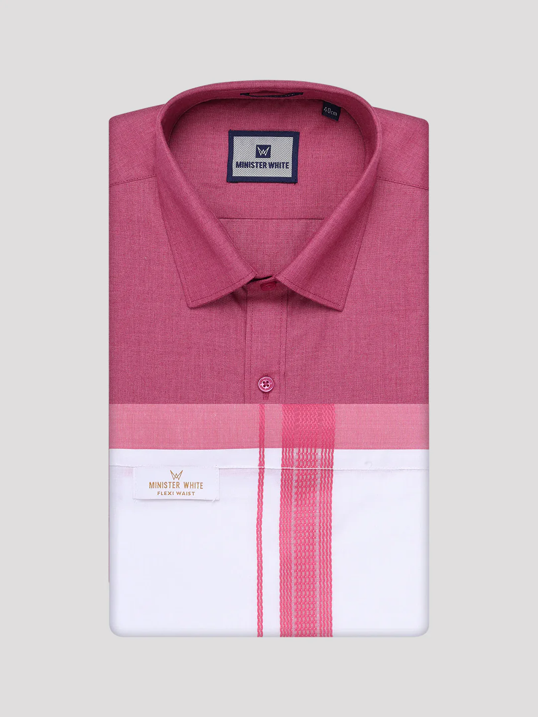 Mens Pink Shirt with Matching Border Flexi Dhoti Combo Casper Flexi - Image 7