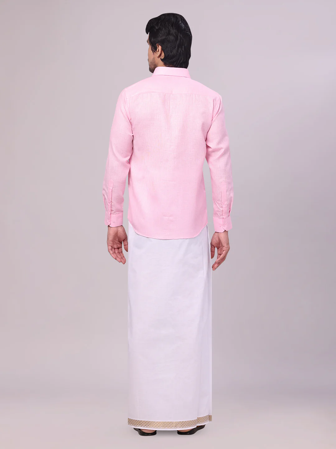 Mens Pink Shirt with Matching jacquard Weave Border Dhoti Combo Marsh - Image 7