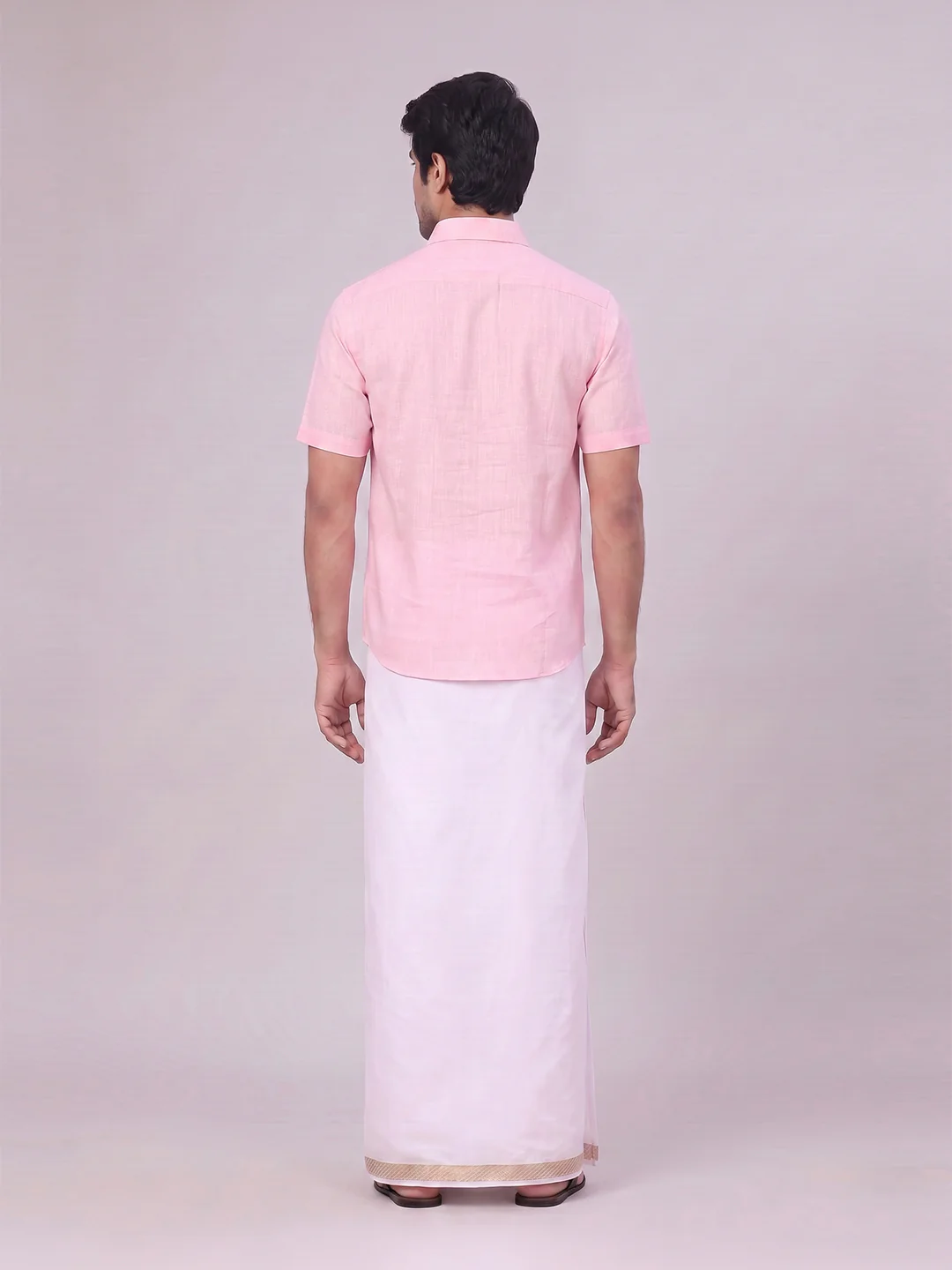 Mens Pink Shirt with Matching jacquard Weave Border Dhoti Combo Marsh - Image 8