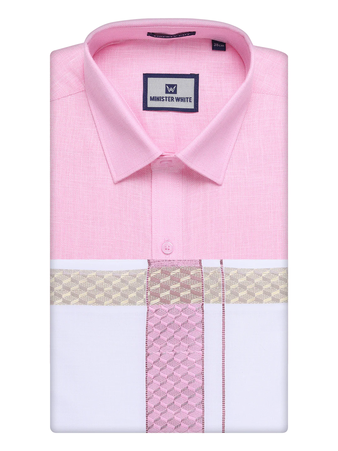 Mens Pink Shirt with Matching jacquard Weave Border Dhoti Combo Marsh - Image 9
