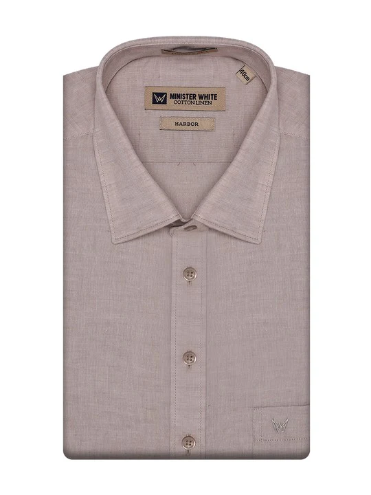 Men's Premium Cotton Linen Regular Fit Beige Shirt Harbor
