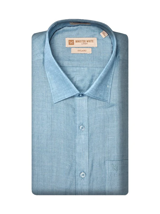 Men's Pure Linen Regular Fit Blue Colour Shirt Oularo
