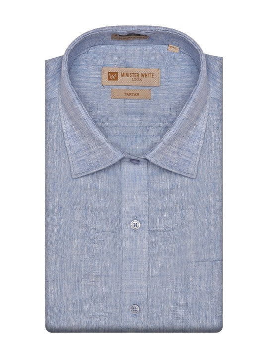 Men's Pure Linen Regular Fit Blue Colour Shirt Tartan