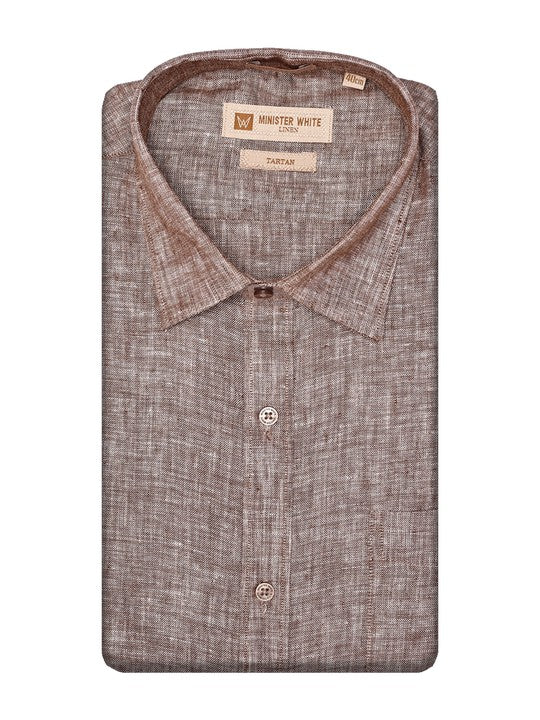 Men's Pure Linen Regular Fit Brown Colour Shirt Tartan