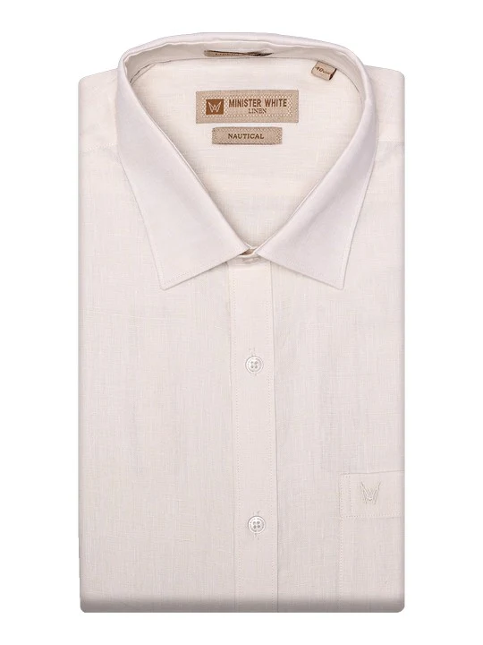 Men's Pure Linen Regular Fit Cream Color Shirt Nautical
