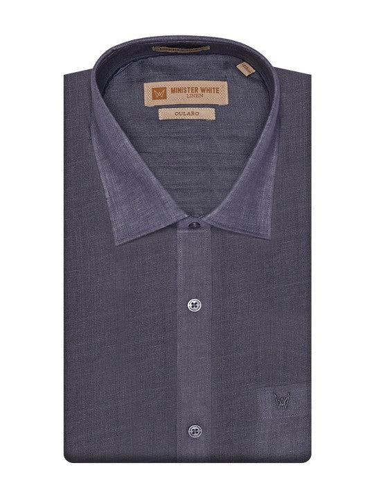 Men's Pure Linen Regular Fit Dark Gray Colour Shirt Oularo