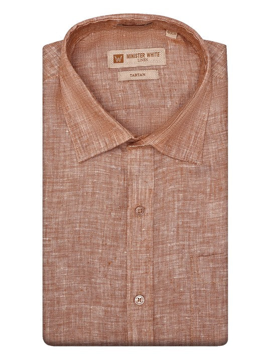 Men's Pure Linen Regular Fit Dark Orange Colour Shirt Tartan