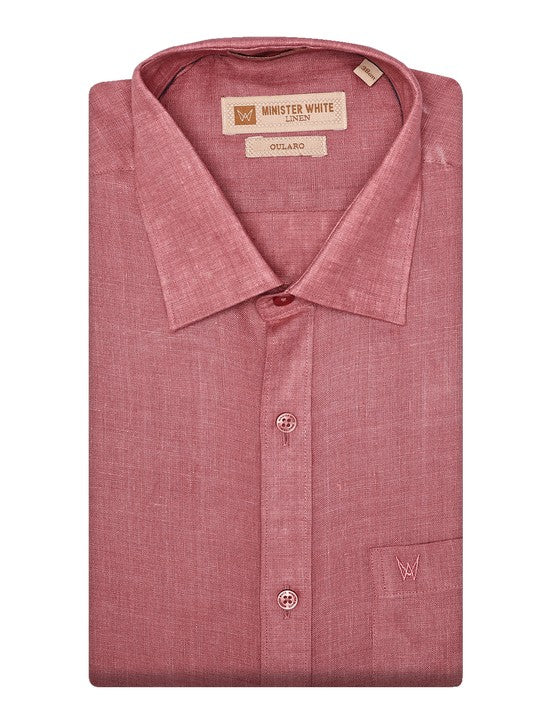 Men's Pure Linen Regular Fit Light Brick Colour Shirt Oularo