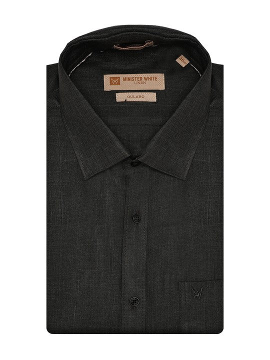 Men's Pure Linen Regular Fit Olive Green Colour Shirt Oularo