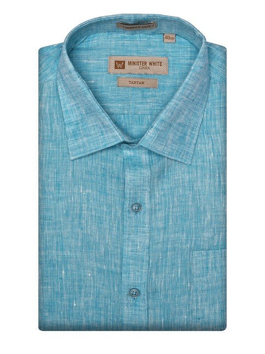 Men's Pure Linen Regular Fit Ramar Blue Colour Shirt Tartan
