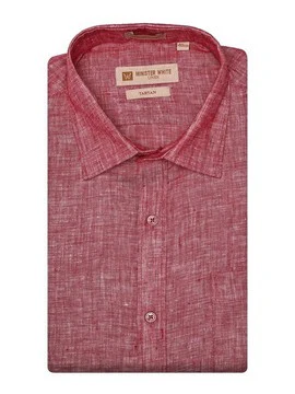 Men's Pure Linen Regular Fit Red Colour Shirt Tartan