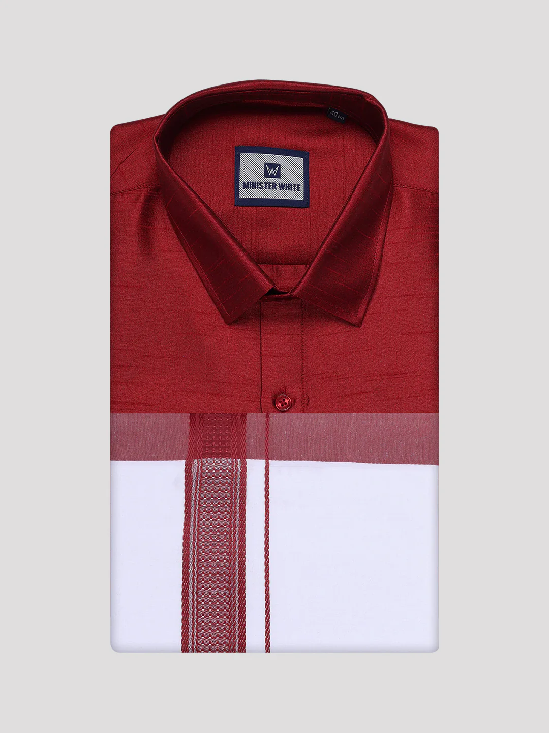 Mens Red Dupion Satin Color Shirt with Matching Border Dhoti Combo Gora - Image 5