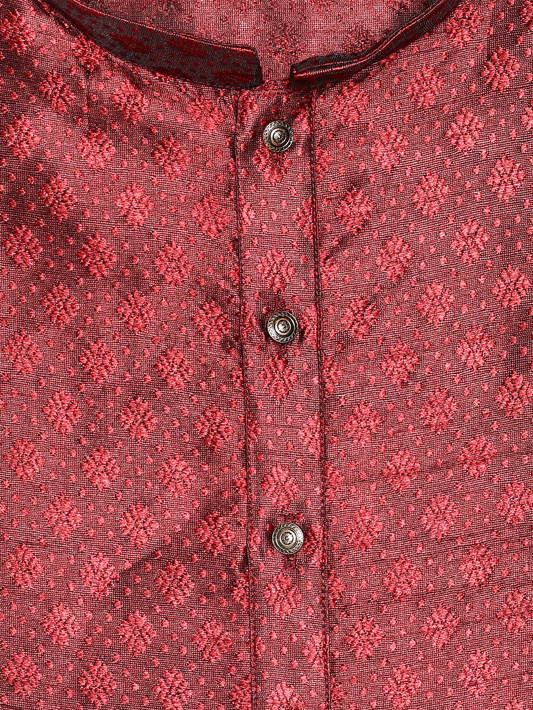 Men's Red Cotton Blend Jacquard Shine Finish Kurta 30007 - Image 2