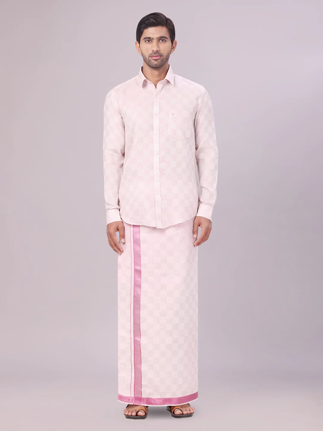 Men's Rose Tissue Jacquard Shirt with Matching Dhoti Combo Zeus
