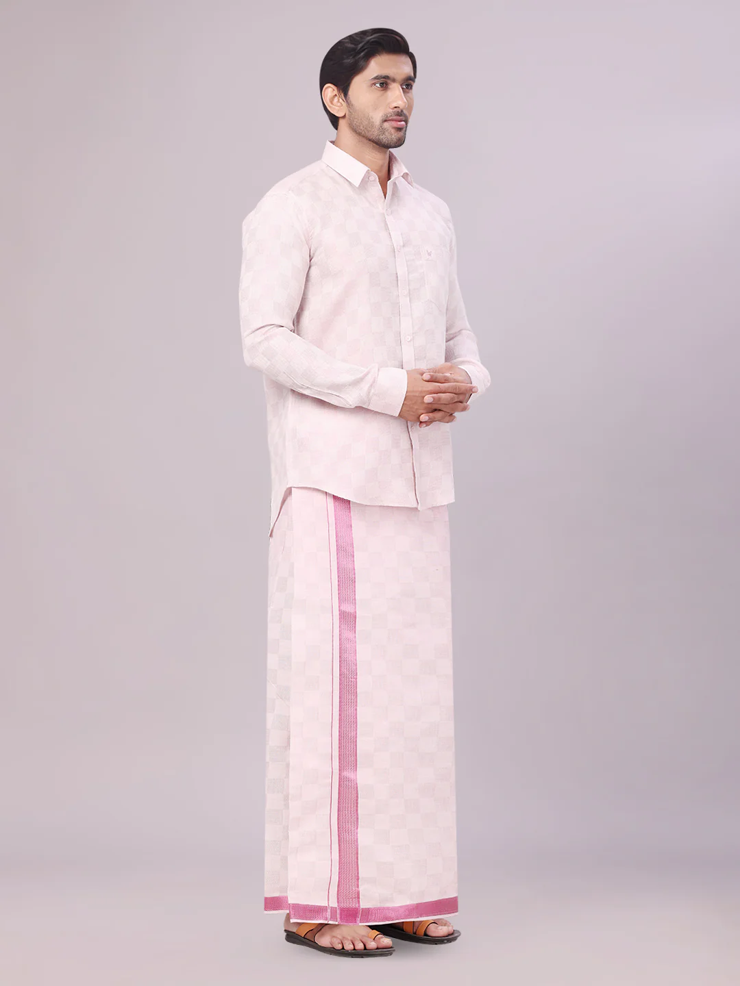 Men's Rose Tissue Jacquard Shirt with Matching Dhoti Combo Zeus - Image 3