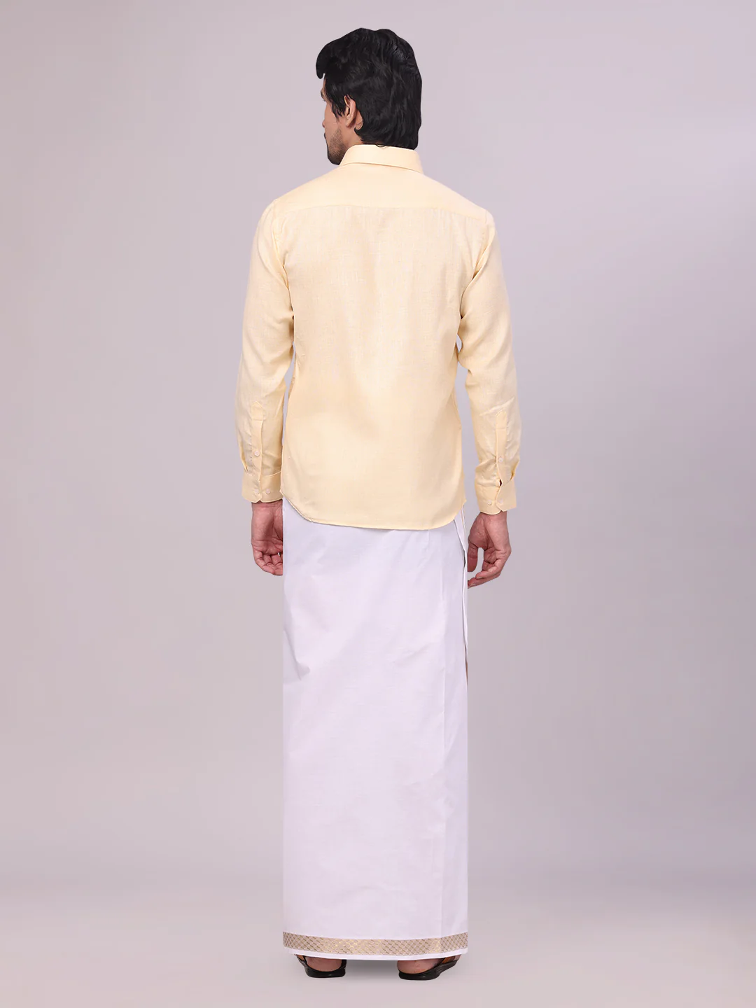 Mens Sandal Shirt with Matching jacquard Weave Border Dhoti Combo Marsh - Image 7