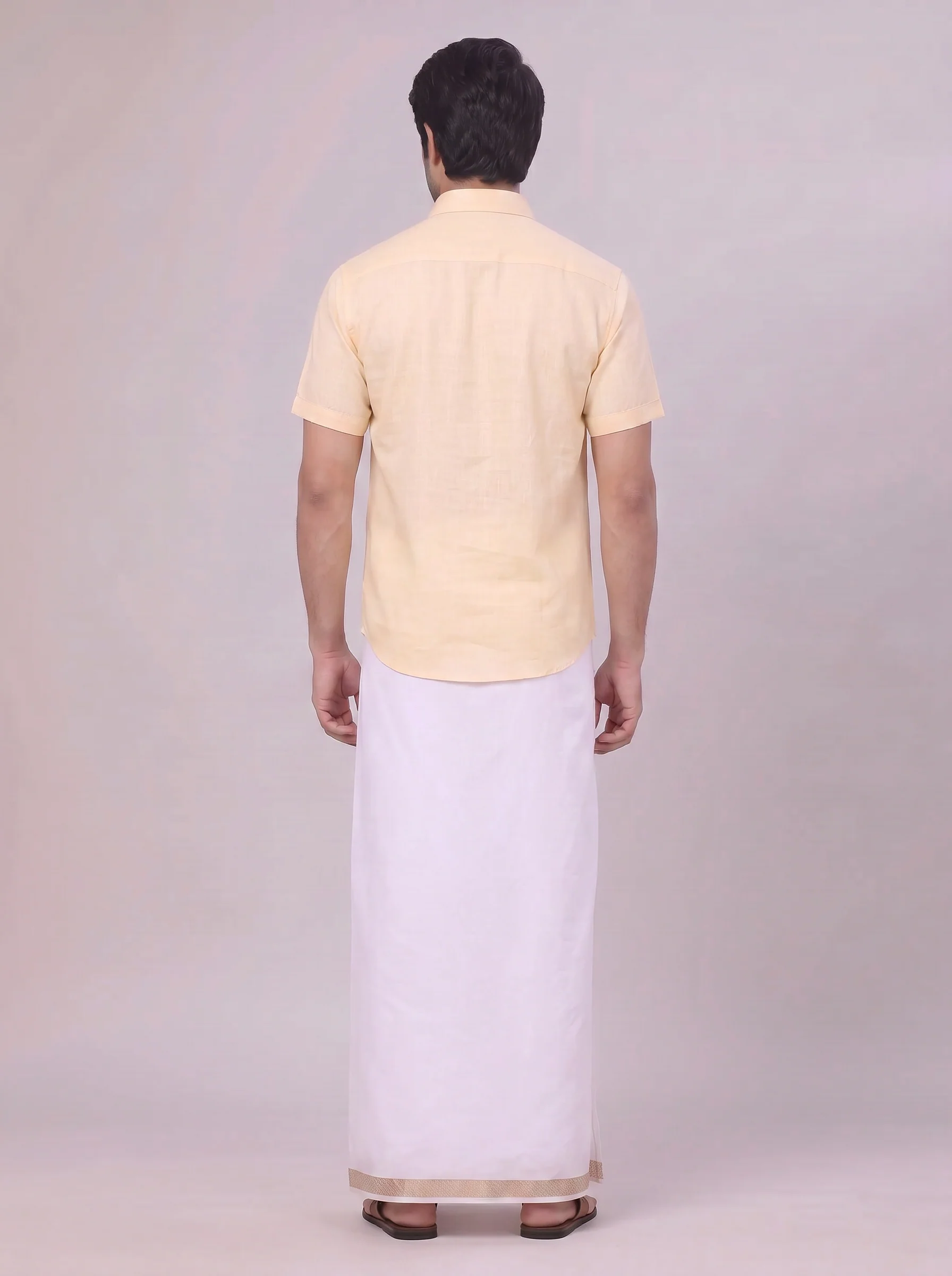 Mens Sandal Shirt with Matching jacquard Weave Border Dhoti Combo Marsh - Image 8