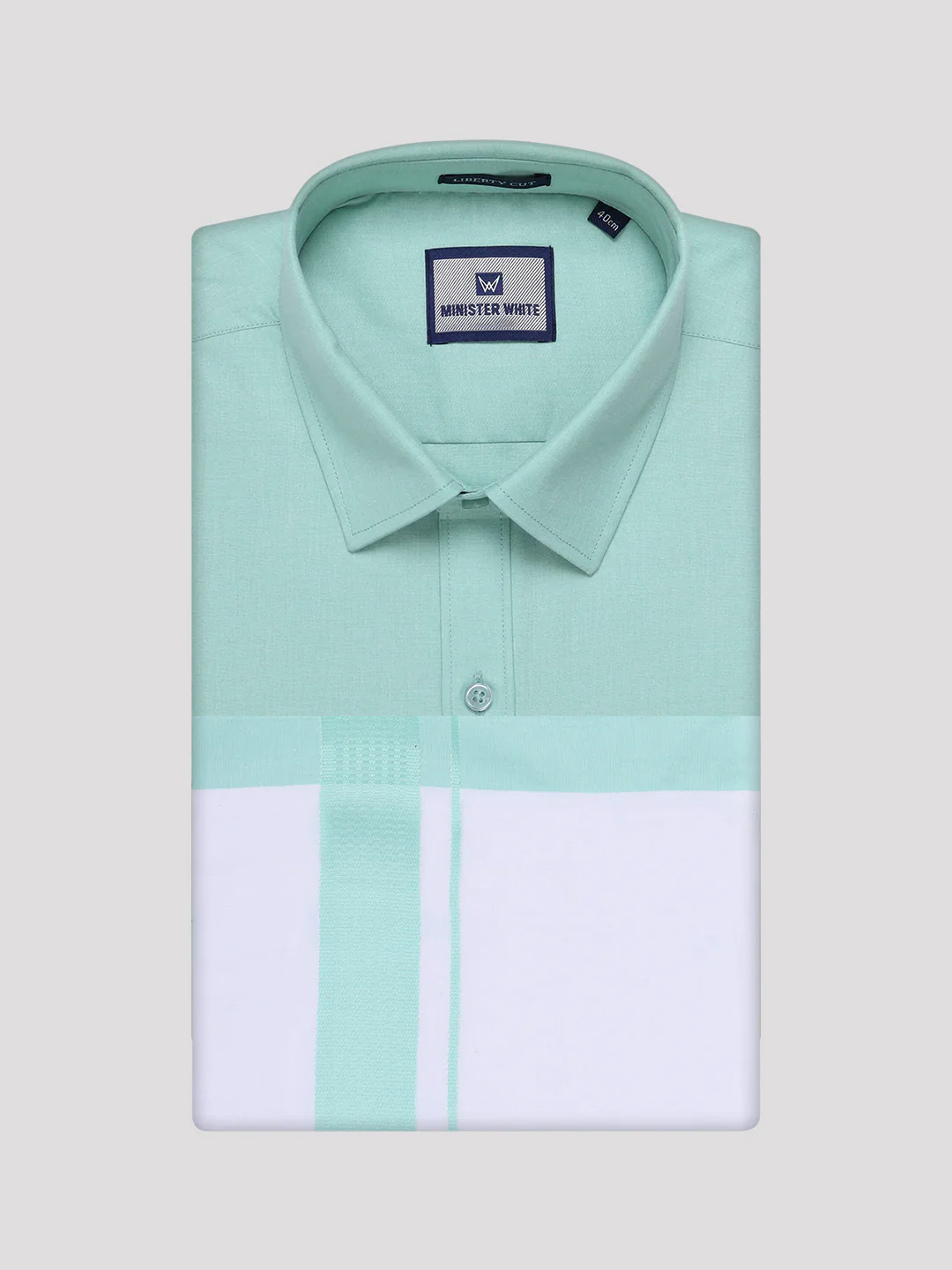 Mens Sea Green Color Shirt with Matching Border Dhoti Combo Casper - Image 5