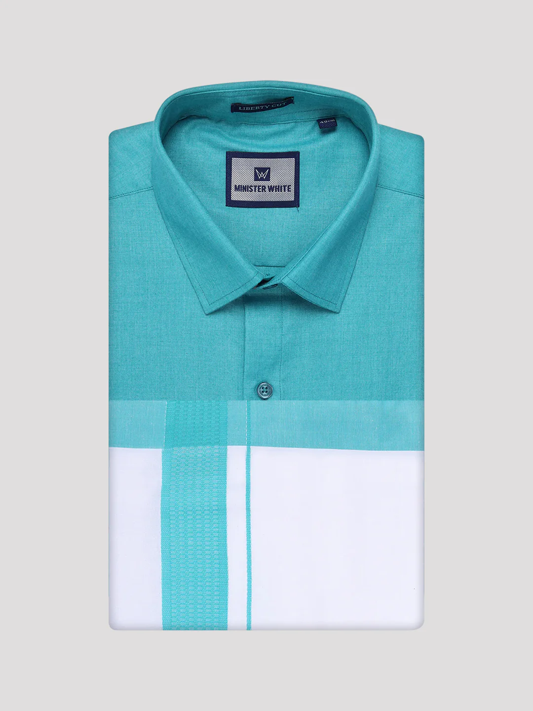 Mens Sky Green Color Shirt with Matching Border Dhoti Combo Casper - Image 9