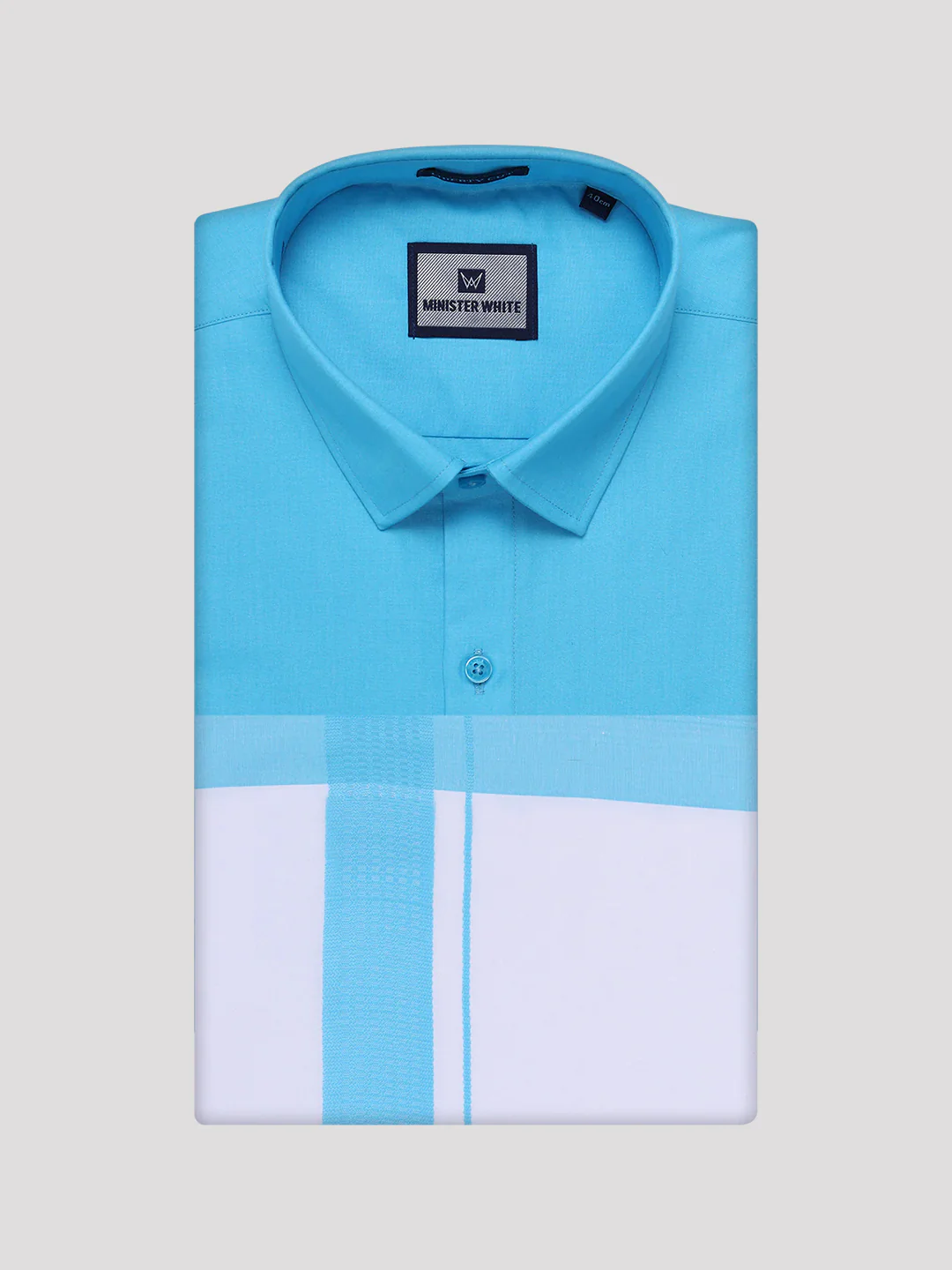 Mens Sky Blue Color Shirt with Matching Border Dhoti Combo Casper - Image 10